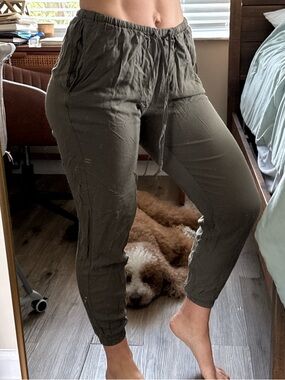 Relaxed Drawstring Jogger Pants - Olive Green